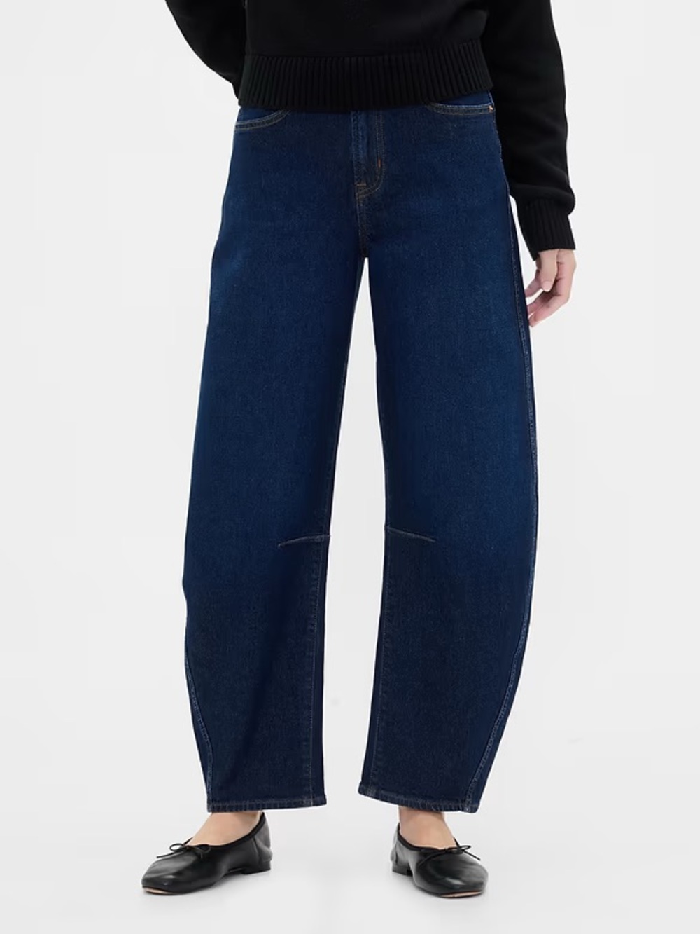 GAP Women's High Rise Barrel Leg Dark Blue Jeans Tall